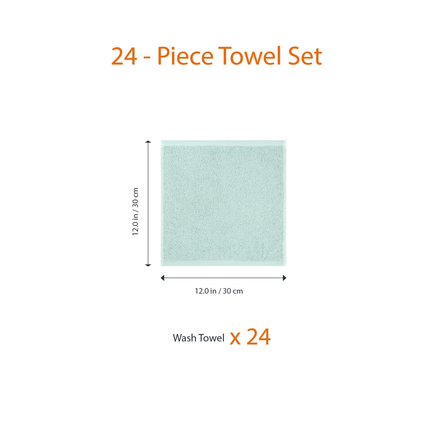 Amazon Basics face Towels for bathroom, 100% Cotton Extra Absorbent washcloth, Fast Drying - salon towel - 24 Pack Ice Blue (12 x 12 inches)