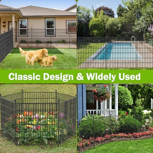 10 Panels No Dig Decorative Outdoor Garden Fence for Yard, 40 in(H) X 23.6 ft(L) Animal Barrier Fencing Rustproof Metal Wire Panel Border for Dog, Rabbits, and Patio Temporary Ground Stakes