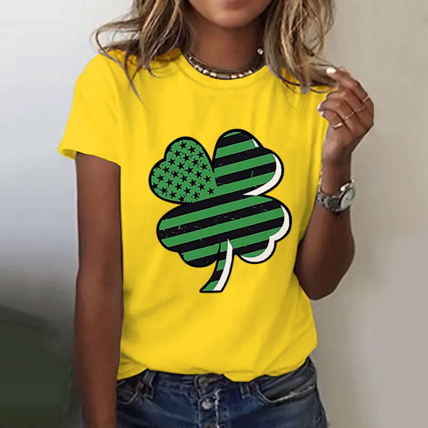 Aniywn Women's St Patricks Day Casual Short Sleeve T-Shirt Round Neck Graphic Print Tee Top Blouse