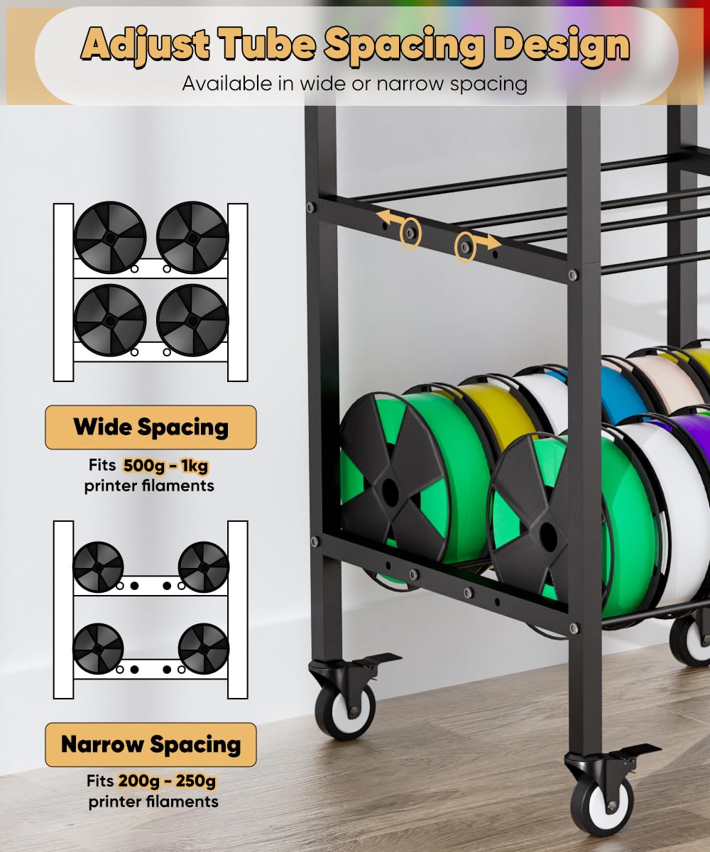 AnBaiMei 4-Tier 3D Printer Filament Storage Rack with Wheels, Rolling Spool Holder Stand Cart, Holds up to 48×1kg Spools, Heavy Duty Metal Filaments Organizer Shelf for Printing Studio Office Workshop