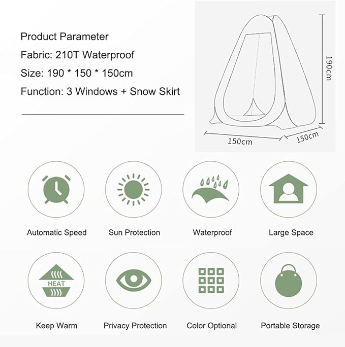 1-2 Person Portable Pop Up Shower Privacy Shelter Tents with 3 Windows, Waterproof UV Protection Picnic Camping Fishing Shelter Tent, Outdoor Dressing Room Beach Isolation Sun Shelter (Green)