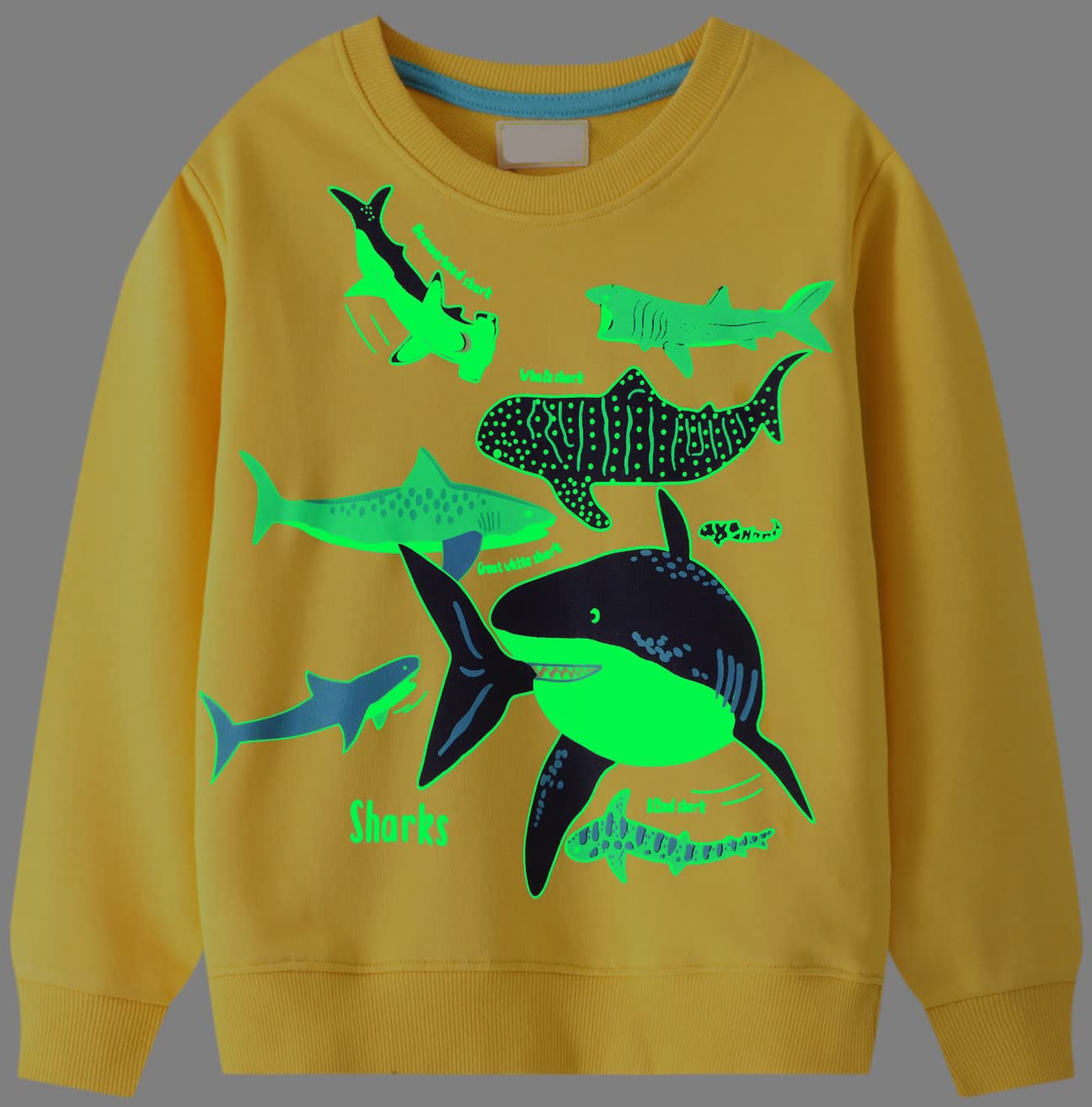 Akyzic Toddler Sweatshirts Boys Shark Clothes Crewneck Winter Long Sleeve Pullover Tops Shark Hoodies Baby Shark Shirt Yellow Sweater Kid 6t/8200