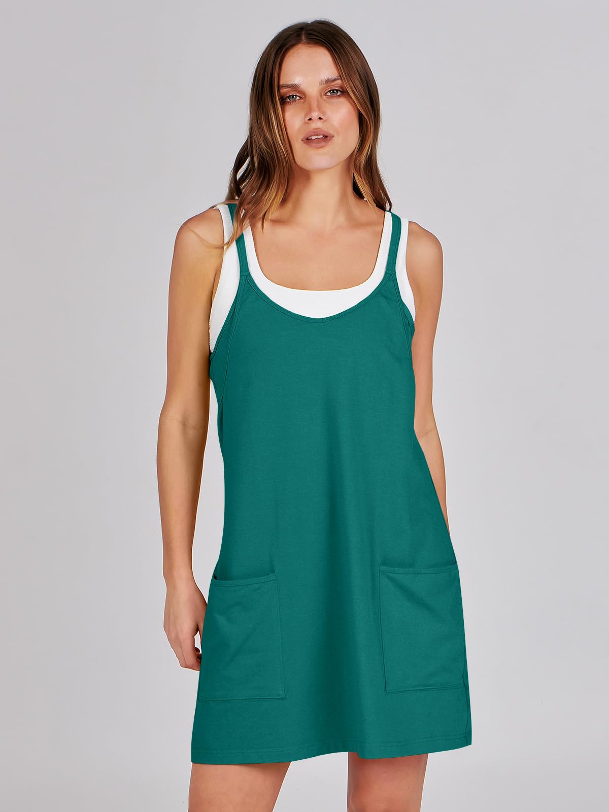 ANRABESS Women Summer Mini Romper Dress Workout Tennis Active Sports Athleisure Outfits built in Shorts Trendy Vacation Teal Large