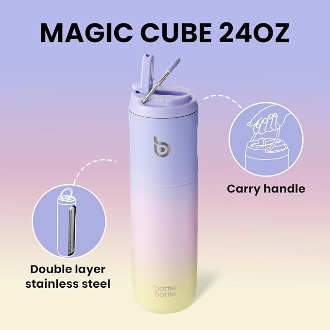 BOTTLE BOTTLE Insulated Water Bottle 24oz with Straw Lid and Handle for Sports Travel Gym Stainless Steel Water Bottles Double-Wall Vacuum Metal Thermos Bottles Leak Proof BPA-Free