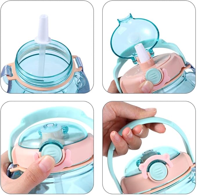 Vctitil Large Capacity Straw Water Cup Cute Bear Belly Cup Outdoor Sports Bottle 1000ml Plastic Water Cup(blue)