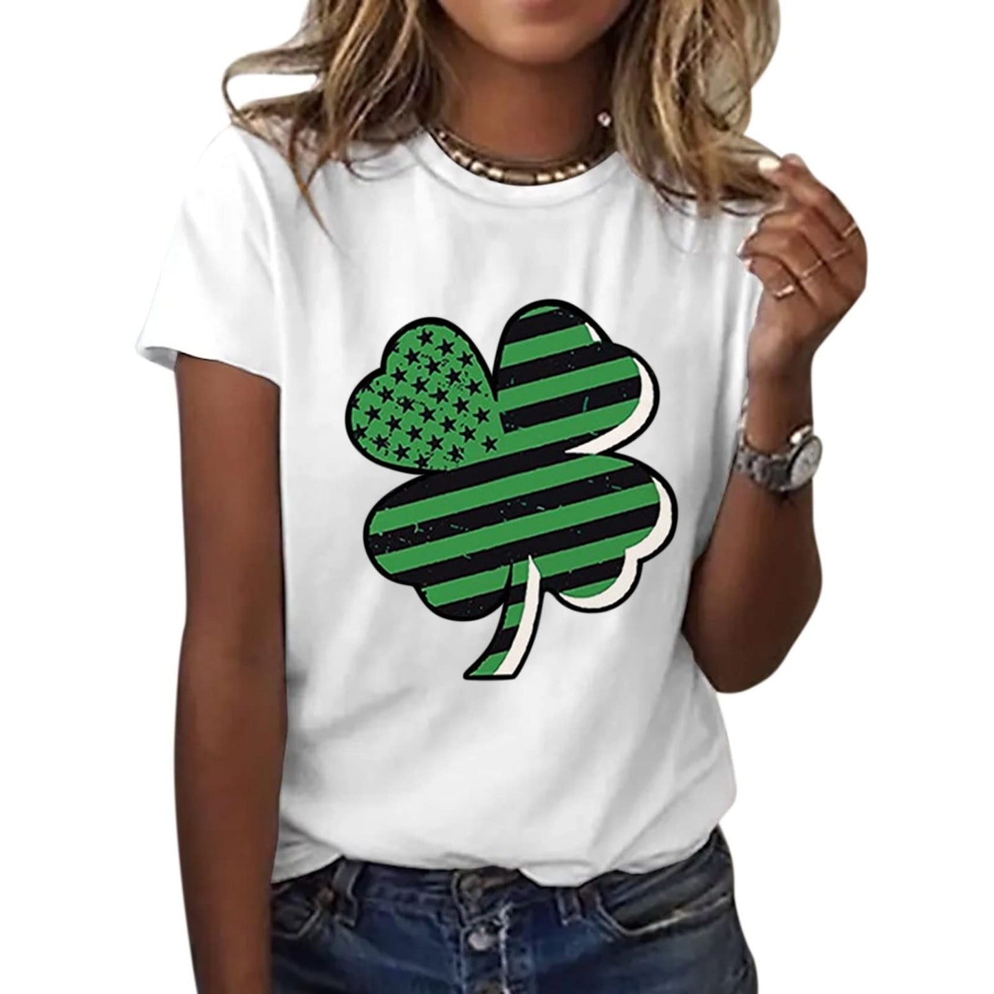 Aniywn Women's St Patricks Day Casual Short Sleeve T-Shirt Round Neck Graphic Print Tee Top Blouse