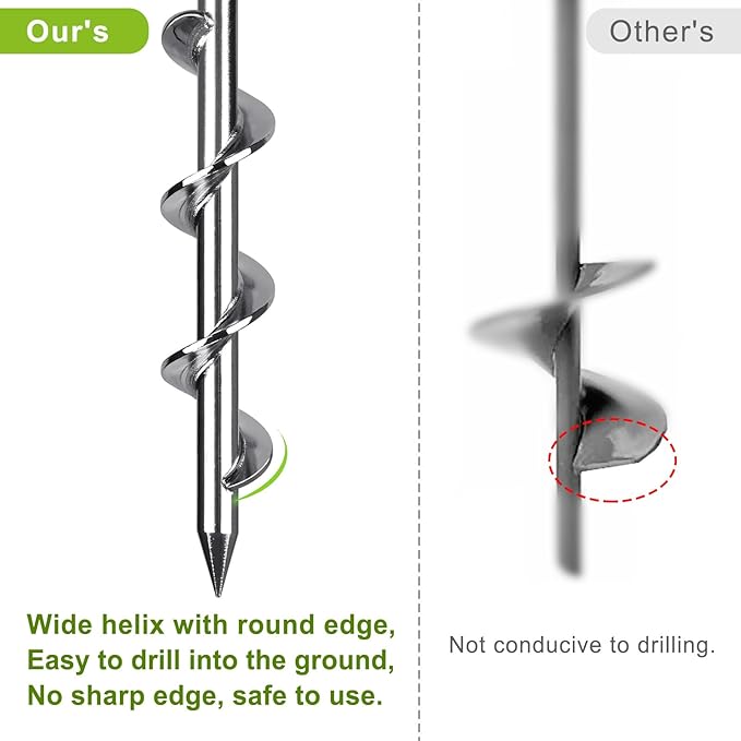 4 Pack Tent Stakes, 16 Inch Heavy Duty Ground Anchors, Full Welding, Easy to Screw in and Reusable, for Camping Tents, Trampolines, Sheds, Swing Sets, Securing Animals