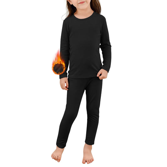 American Trends Thermal Underwear Set Kids Long Johns Fleece Lined Underwear Toddler Boys Girls Base Layer Soft Thermal Set for Winter 3T-4T Black
