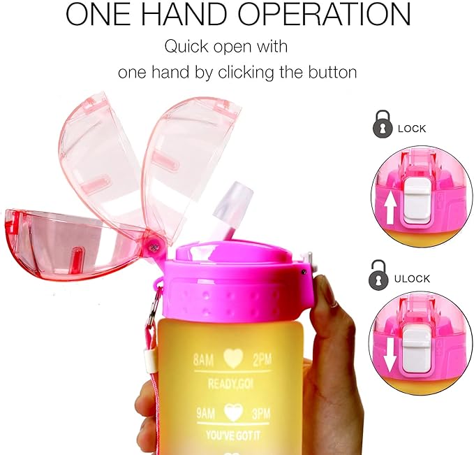 XACIOA Water Bottle with Straw,18oz Plastic Cup with Motivational Time Marker,1L Tritan Sport Lightweight Leakproof BPA-Free,Wide Mouth Fast Flow Ensure You Have Times to Drink,with Straw & Cup Brush