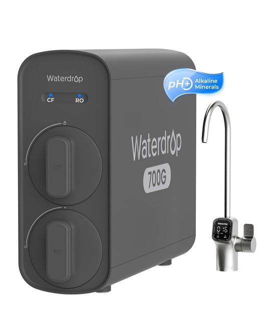 Waterdrop G5P700A Alkaline Mineral pH+ Reverse Osmosis Water Filter, NSF/ANSI 372 Certified, 700G Reverse Osmosis System, 8 Stage RO Water Filtration System, 2:1 Pure to Drain, Smart LED Faucet