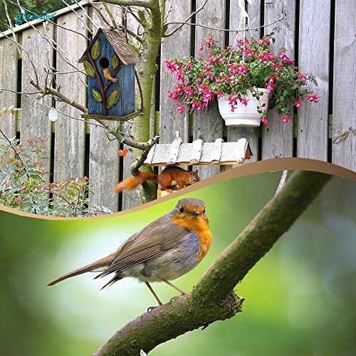 Glitzhome 9.7" H Hanging Bird House for Outdoor Patio Garden Decorative Pet Cottage Distressed Wooden Birdhouse, Blue Leaves