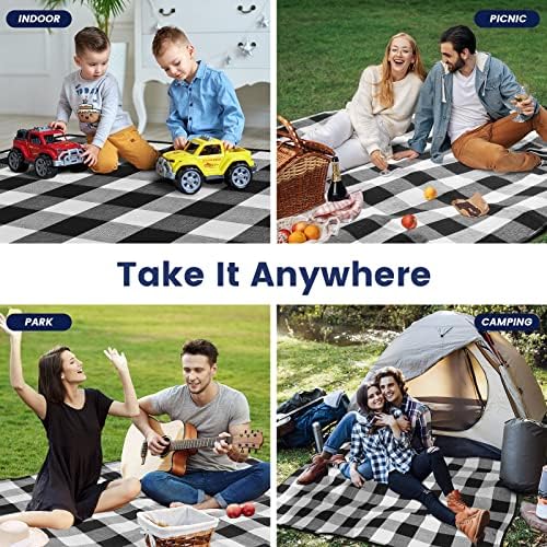 sapsisel 80”x 80” Picnic Blanket Extra Large, Waterproof and Foldable Beach Blanket, 3-Layer Outdoor Blanket for 6 to 8 Adults, for Camping, Park, Beach, Grass, Indoors…