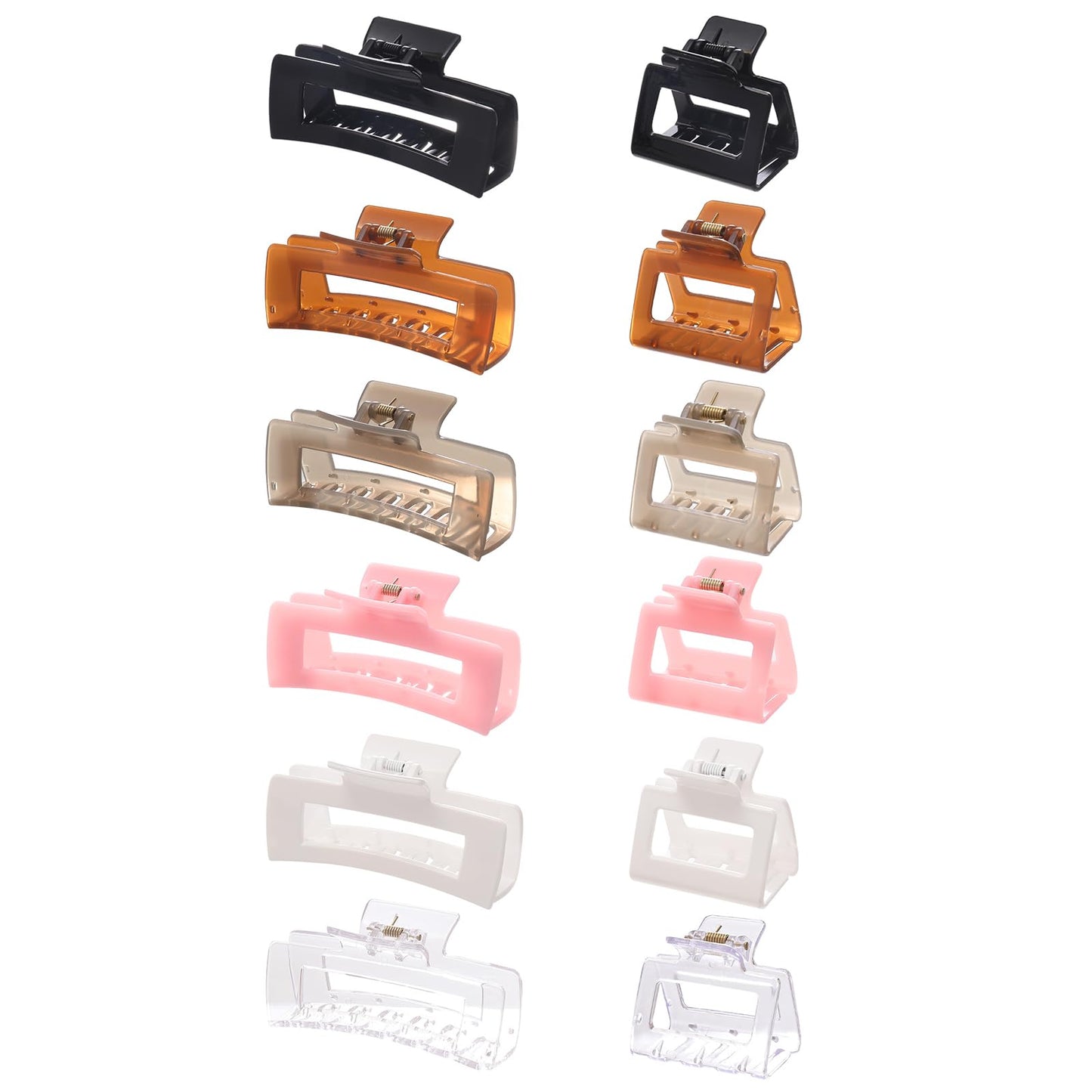 Alemaky 12 Pack Square Claw Clips, Big and Small Neutral Rectangle Hair Claw Clips, Non-slip Matte Large Hair Clips for Women,Strong Hold jaw clip for Thick Thin Hair (clear Jelly colour)