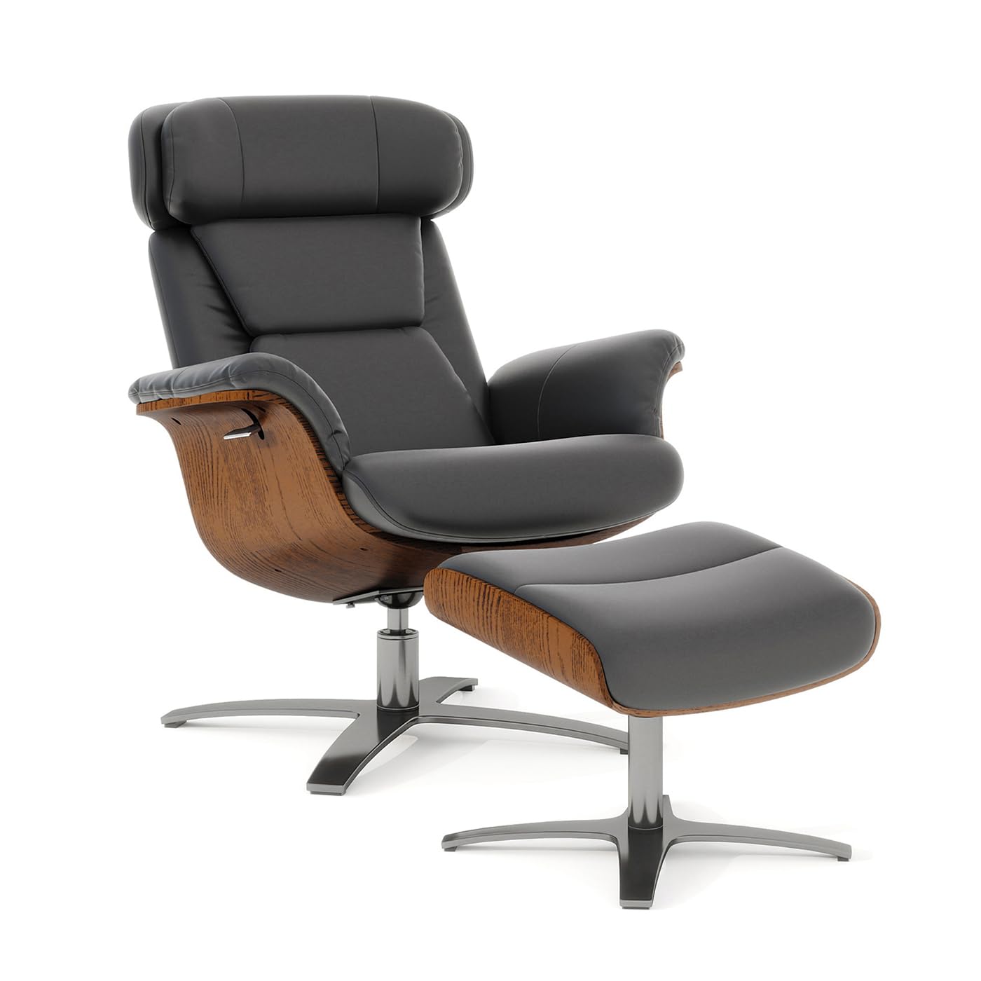 Jennifer Taylor Home Jovan 31.5" Mid-Century Modern Genuine Leather Recliner Lounge Chair & Ottoman Set, Shadow Gray Leather