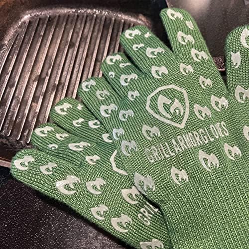 Glow in The Dark BBQ Gloves 932°F Extreme Heat & Cut Resistant Oven Mitts with Fingers – Cooking, Grilling, Baking – Accessory for Smoker, Cast Iron, Fire Pit, Camping, Fireplace