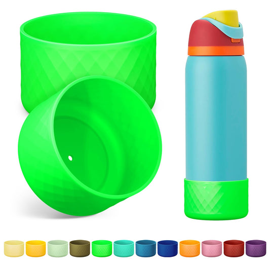 Alwenid 2PCS Silicone Water Bottle Boot for Owala 40 Oz, Anti-Slip Protective Sleeve Bottom Bumper Protector for FreeSip, Twist, and Flip Stainless Steel Water Bottles (Bright Green)