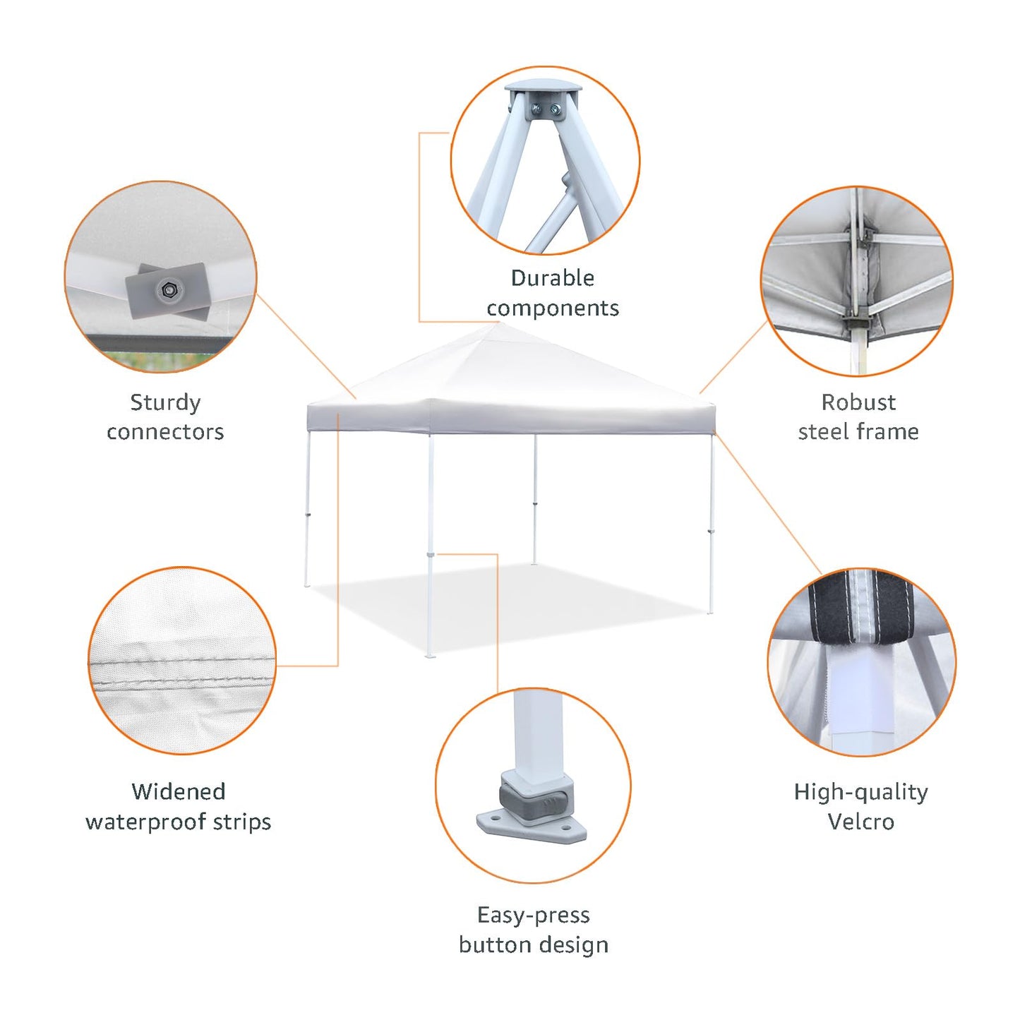 Amazon Basics Outdoor Pop Up 10 x 10 Canopy Tent for Events, Portable with Easy Setup, Includes Wheeled Carry Bag, 8 Pegs, 4 Ropes, 4 Weighted Bags, White