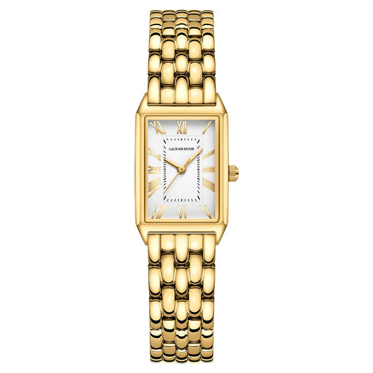 GAOFAN HOUR Gold Watches for Women with Vintage Rectangular Case,White Roman Dial,Stainless Steel Band,Adjustment Tool Included,Water Resistant