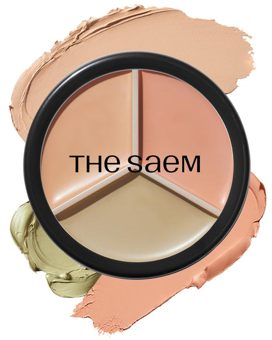 THE SAEM Cover Perfection Triple Pot Concealer - 3 Color Concealer with Clear Beige, Green & Peach Shades - Full Coverage Concealer to Correct & Conceal Redness, Dark Circles, 01 Correct Beige
