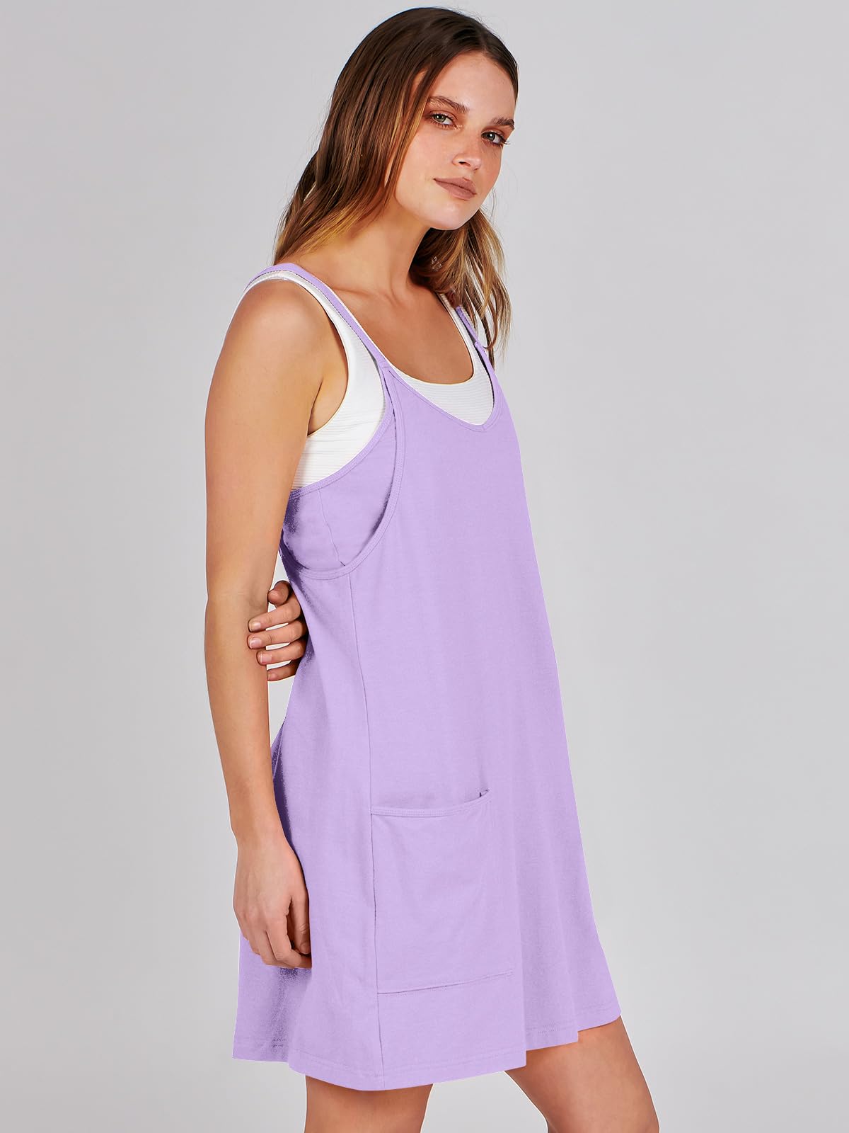 ANRABESS Women Summer Mini Romper Dress Workout Tennis Active Sports Athleisure Outfits built in Shorts Trendy Vacation Purple X-Smal