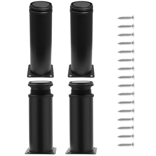 Jersvimc 10 Inch Adjustable Furniture Legs Set of 4, Stainless Steel Cabninet Legs Black Furniture Feet - Metal Round Cabinet Feet Replacement Legs for Drawer Dresser Table Couch Sofa(50x250mm)