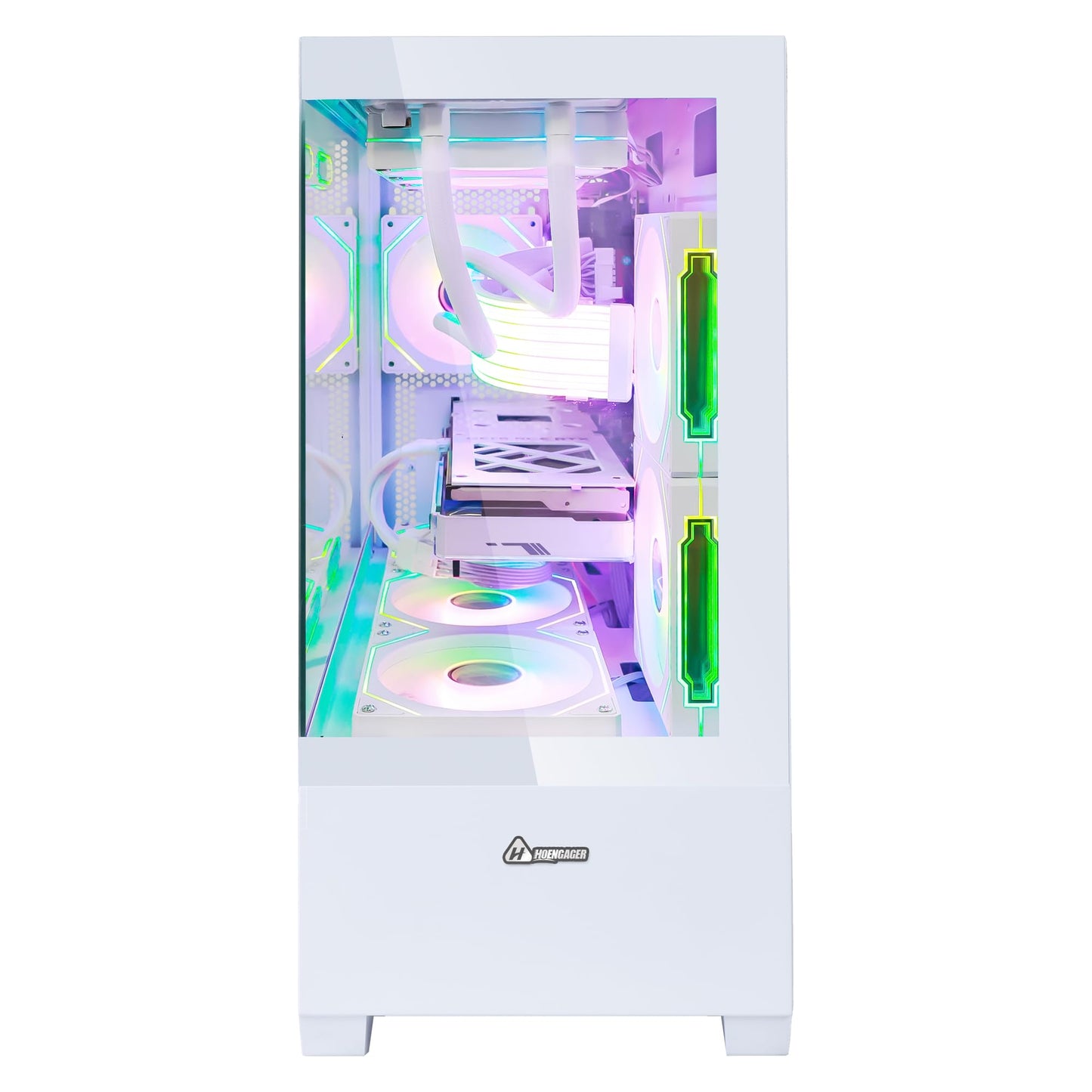 HOENGAGER Superview Gaming PC Desktop Computer - AMD Ryzen 7 5700X 3.4 GHz 8 Core, RTX 4060 8G, 32GB DDR4 RAM 3200, 1TB M.2 PCIE SSD, 650W PSU, 360mm AIO, 11AC Wi-Fi, Windows 11 Pro 64-bit, White