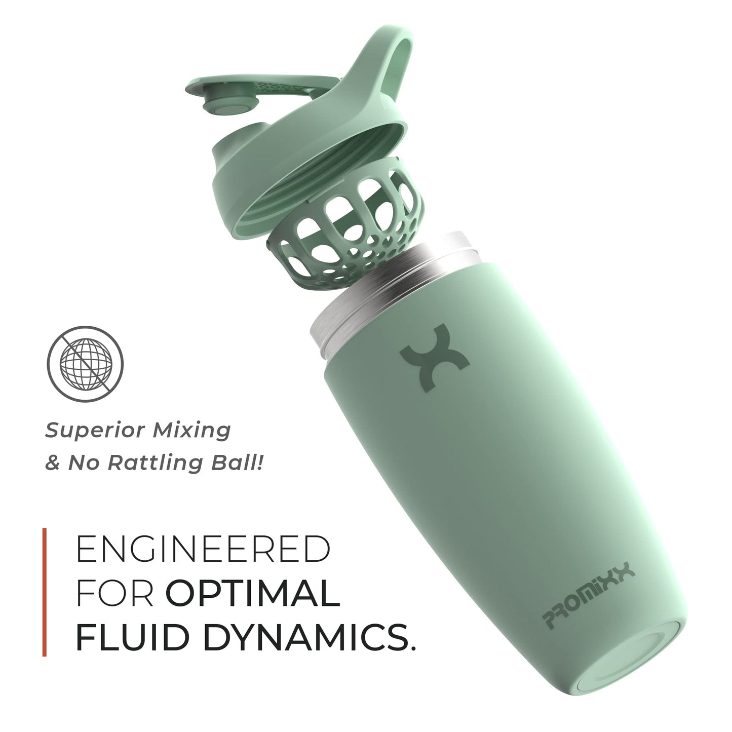 Promixx Pursuit Shaker Bottle Insulated Stainless Steel Water Bottle and shaker Cup, 18oz, Graphite Gray