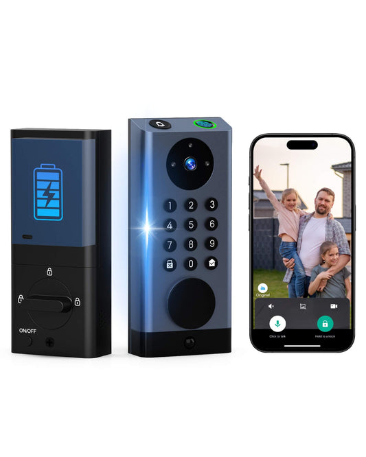 Anweller Smart Door Lock with Camera, WiFi Deadbolt with Video Doorbell, Fingerprint Biometric Electronic Keyless Entry Front Door Lock with Code Keypad for Exterior Doors, 10000mAh Battery