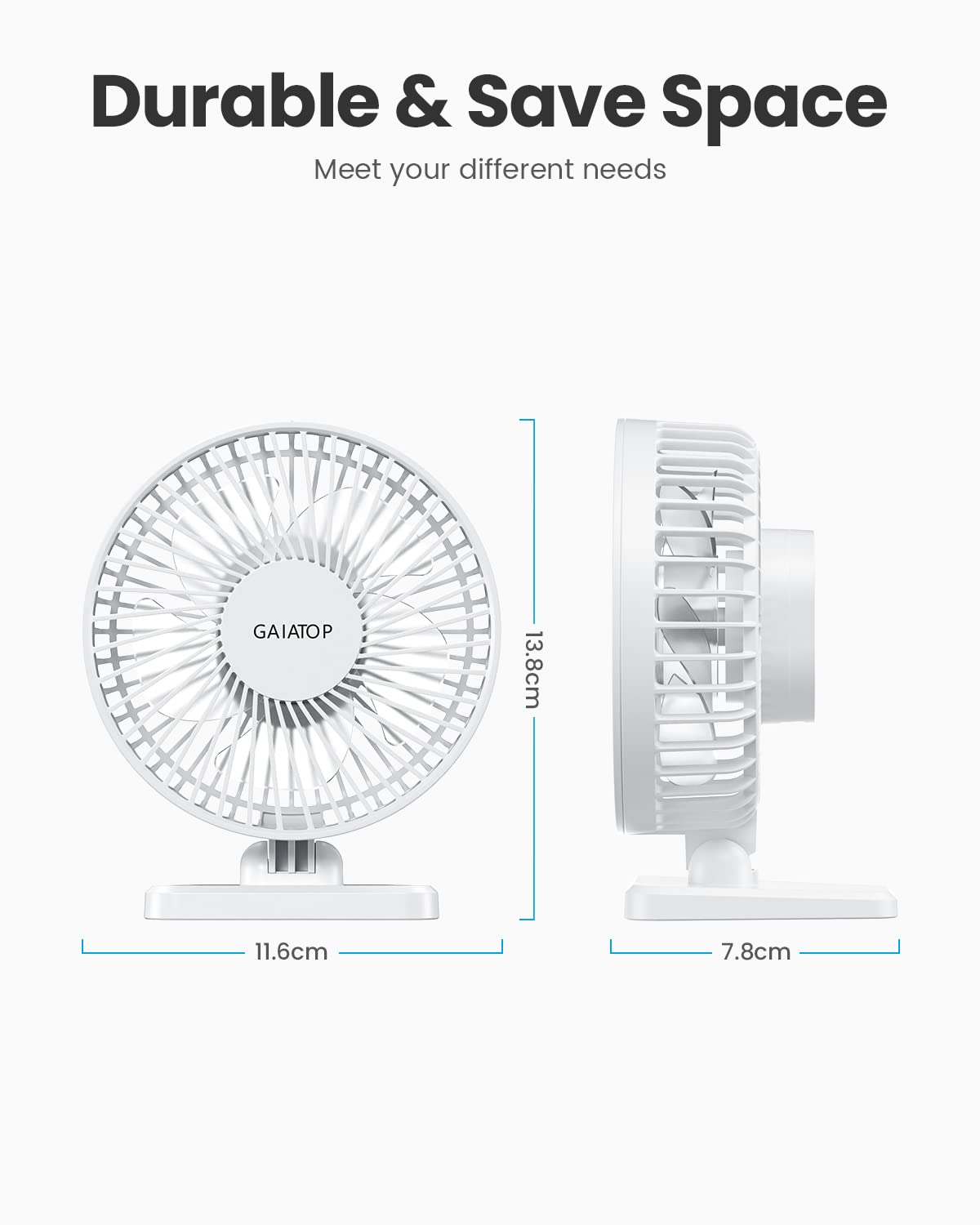 Gaiatop USB Desk Fan, Small But Powerful, Personal Portable Quiet 3 Speeds, Adjustable Mini Table Desktop fan for Cooling Home Office Car Summer Travel Gifts White