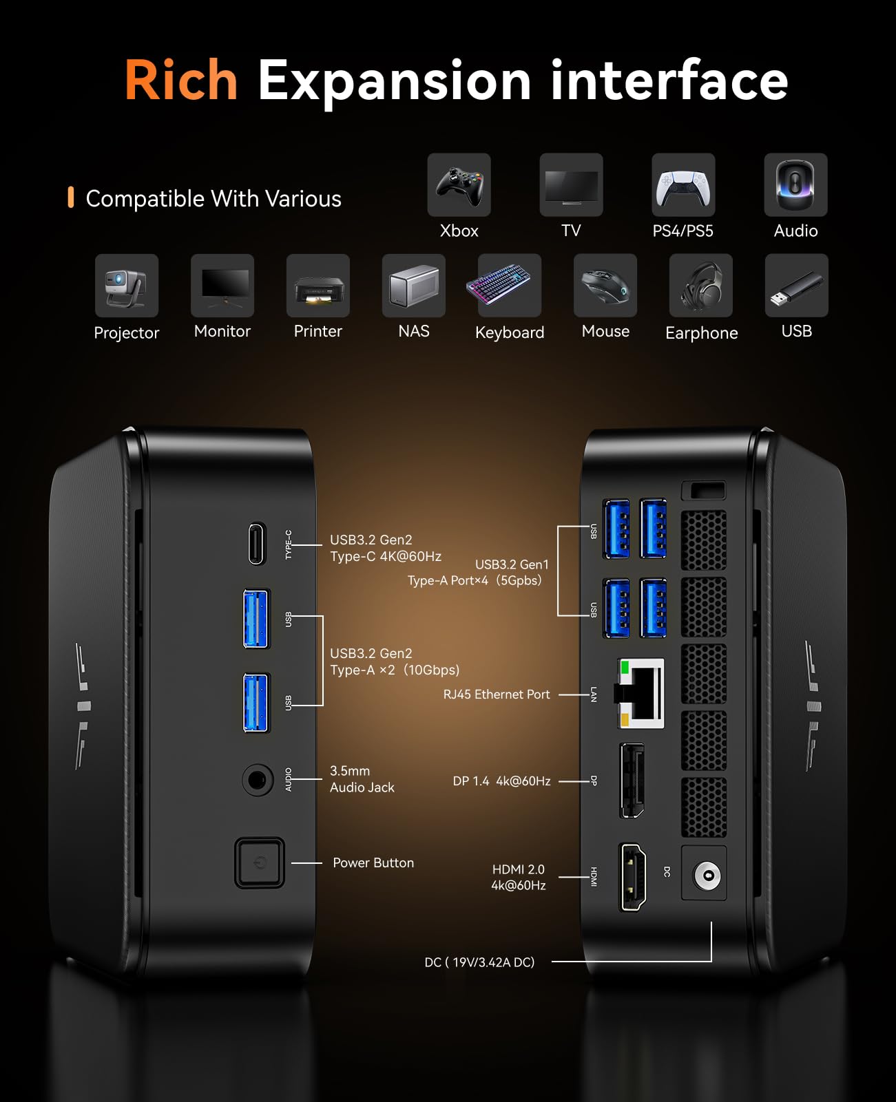 KAMRUI E3B Mini PC Ryzen, AMD Ryzen 7 5825U Mini Gaming PC(8C/16T, Up to 4.3GHz), 32GB DDR 512GB SSD Mini PC Ryzen, Dual LAN Support 4K@60Hz Triple Display WiFi6/BT5.2/DP1.4/USB3.2