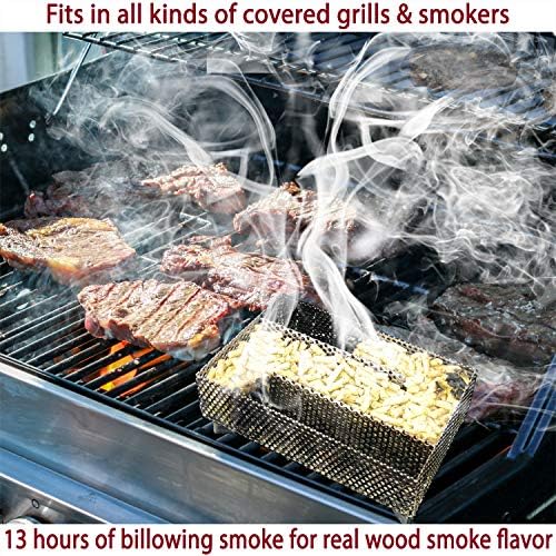 Kaduf Pellet Smoker Tray 5"x8"- 12 Hours of Billowing Smoke, Smoker Tube for Hot & Cold Smoking Meat, Fish, Cheese with Wood Pellets, Works in any Type of Grill or Smoker, Free eBook Smoking Recipes
