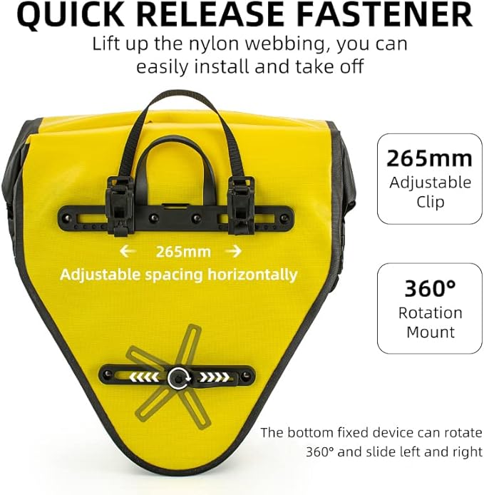 ROCKBROS Bike Pannier Waterproof 27L Large Capacity Bike Bag Rear Rack Bicycle Pannier Bag Waterproof for Grocery Touring Cycling Triangle Yellow*1