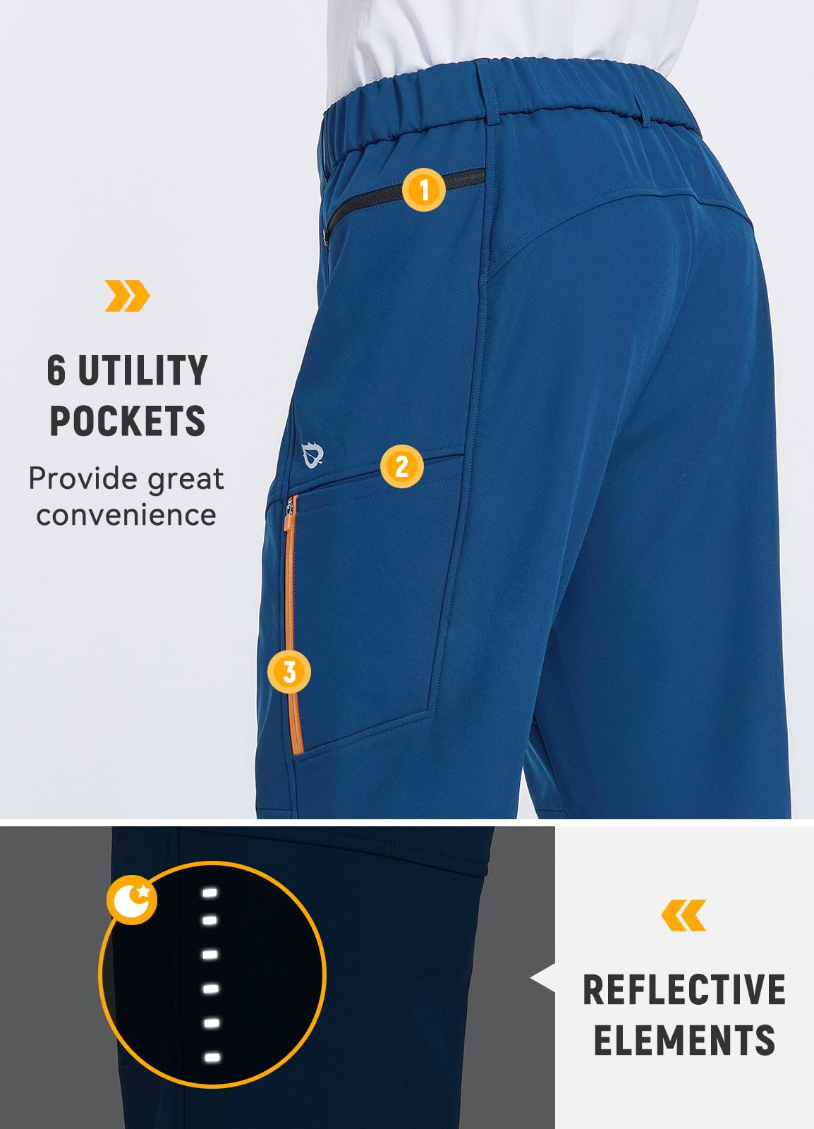BALEAF Men's Winter Cycling Pants Thermal Mountain Bike Pants Water Resistant Cold Weather Hiking Running Bicycle Outdoor Blue 2XL