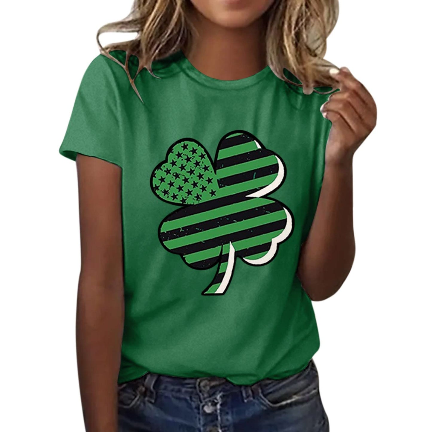 Aniywn Women's St Patricks Day Casual Short Sleeve T-Shirt Round Neck Graphic Print Tee Top Blouse