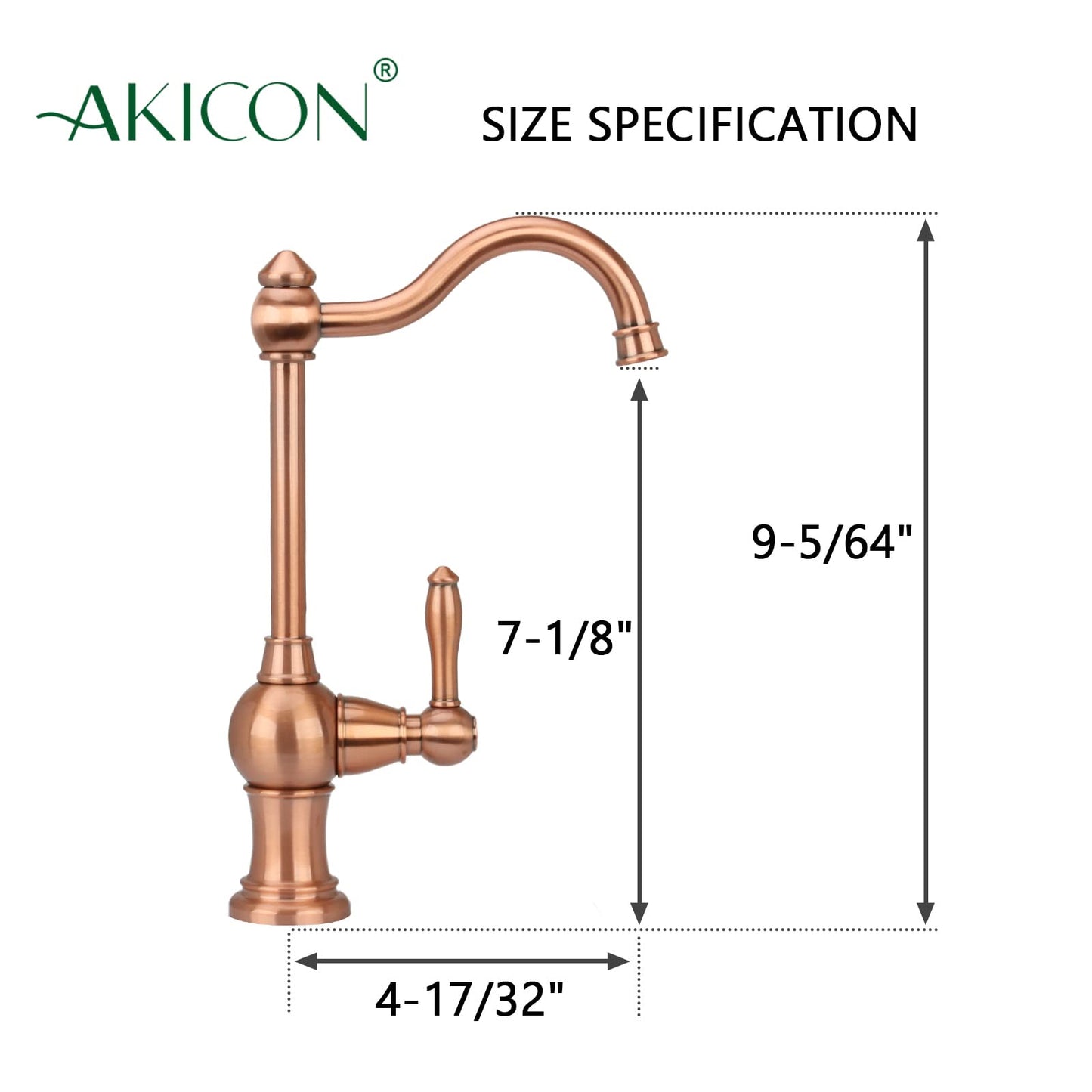 Akicon Kitchen Water Filter Faucet, Brass Body 100% Lead-Free Drinking Water Faucet Fits Most Reverse Osmosis Units or Filtration System, Non-Air Gap, Cold Water Only (Copper)