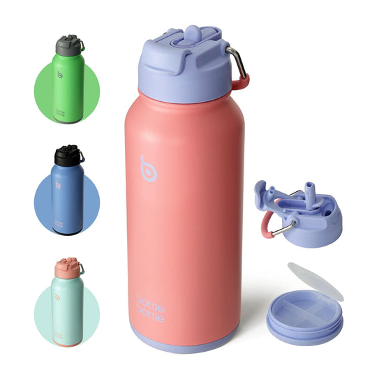BOTTLE BOTTLE 32oz Insulated Water Bottle Stainless Steel Sport Water Bottle with Straw Dual-use Lid Design for Gym with Pill Box (lavender dream)