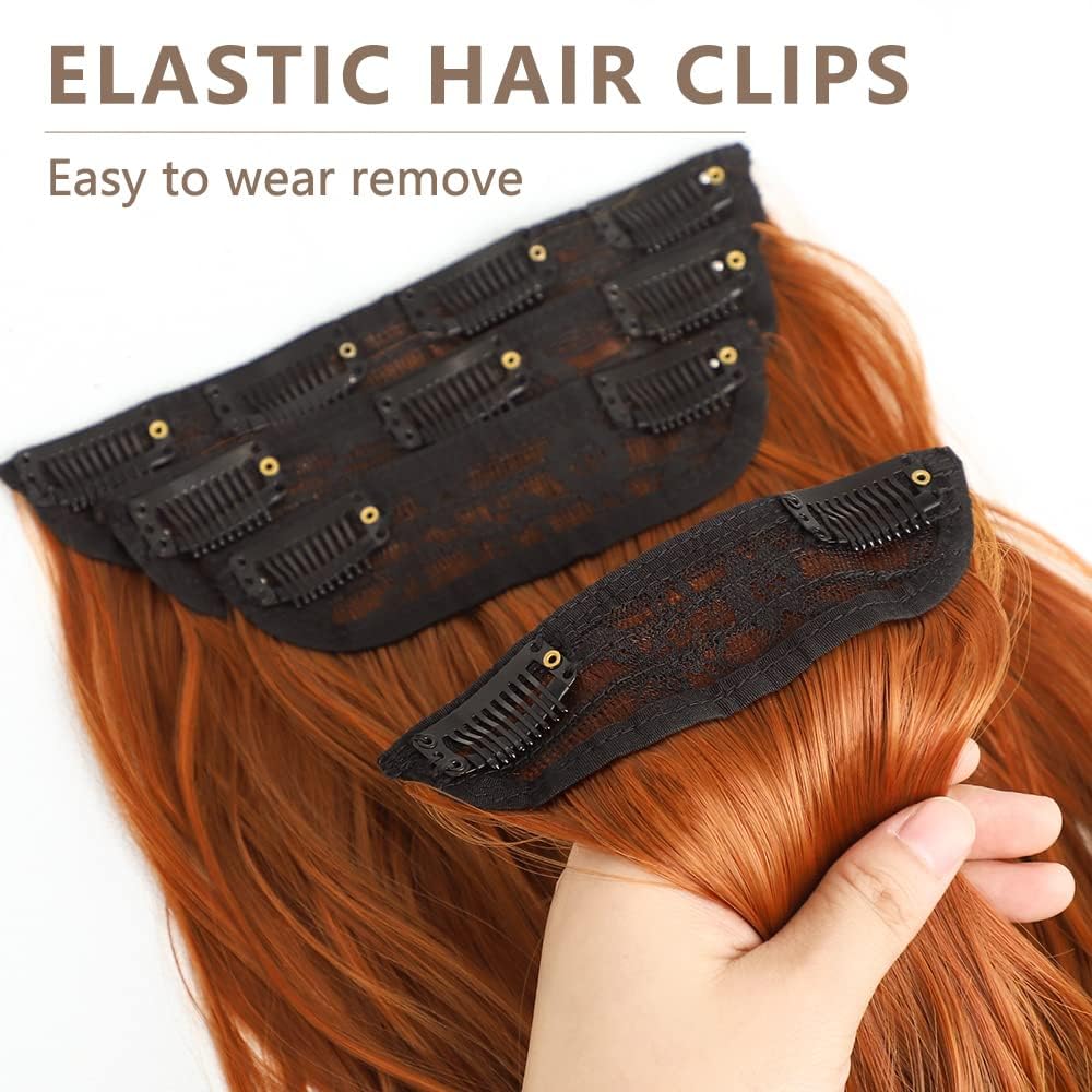 ALXNAN Clip in Hair Extension,Long Wavy Hair Extensions 20 Inch Orange Red 4PCS Thick Hairpieces for Women