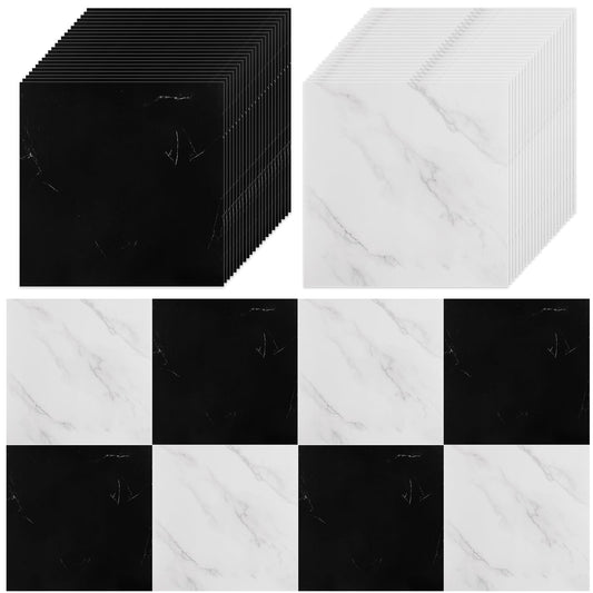 AKOLAFE 40 Sheet Vinyl Flooring 12x12 Peel and Stick Floor Tile Waterproof Clearance Vinyl Floor Tiles Bk&Wh Marble Self Adhesive Floor Tiles Sticky Laminate Flooring for Bathroom Kitchen Basement RV