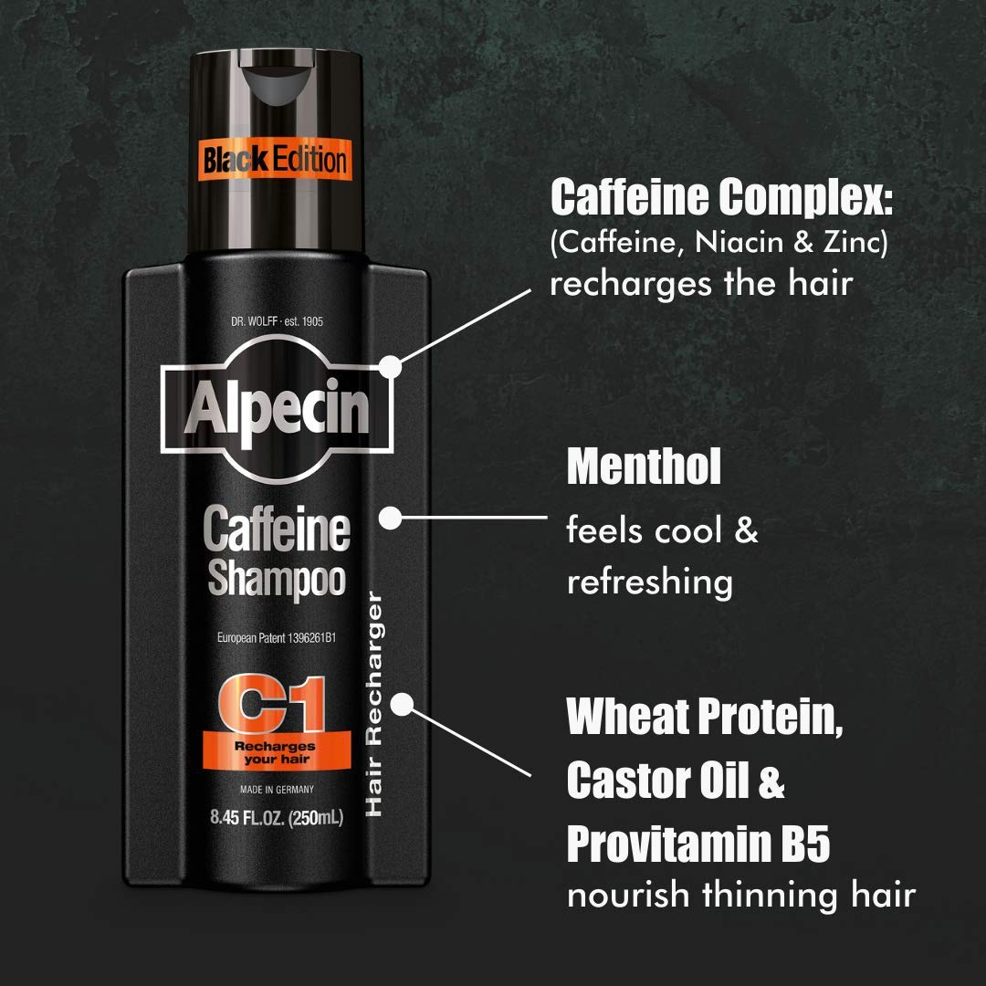 Alpecin Caffeine Shampoo C1 Black Edition with Bold Fragrance 8.45 oz I Hair Performance Enhancer Promotes Natural Hair Growth and Thickness I Energizes Scalp