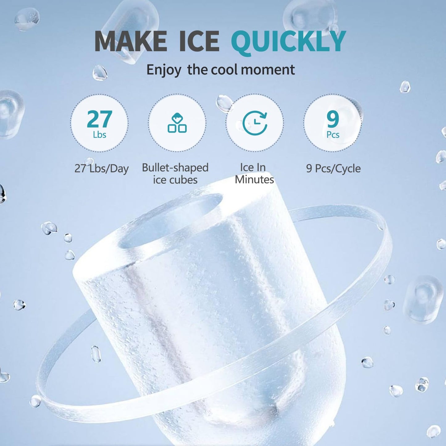 VECYS Hot and Cold Water Dispenser with Ice Maker, 27LBS Daily Ice Making, Child Safety Lock and Compatible with 3 or 5 Gallon Bottles, Ideal for Home and Office, White