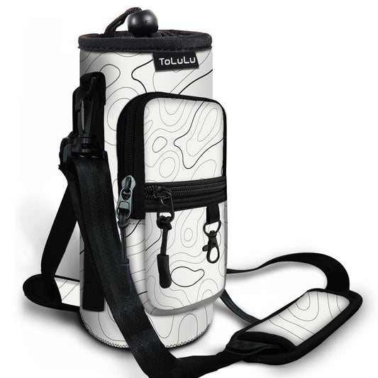 25/32/40oz Water Bottle Carrier Bag Pocket, Crossbody Insulated Neoprene Adjustable Shoulder Strap Water Bottle Pouch Case, Water Bottle Holder Sling Sleeve for Walking Hiking Travelling, Arts White