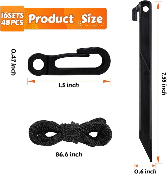 48pcs Camping Tent Stakes, Ground Stakes Plastic Inflatable Stakes Fixing Replacement for Yard, Inflatable Accessories with Hooks & Tethers for Christmas Outdoor Party Garden Decorations