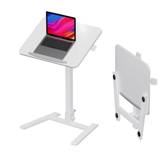 alawooder Mobile Folding Desk 25 Inch - No Assembly Sit-Stand Desk,Height Adjustable Rolling Laptop Desk, Space-Saving Portable Desk with Wheels for Home Office Craft & Study, White