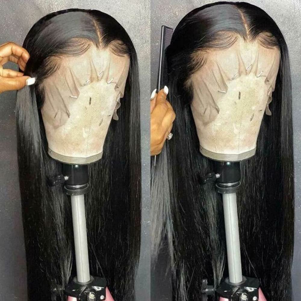 Ambeson Straight Lace Front Wigs Human Hair Pre Plucked with Baby Hair 150% Density Brazilian Virgin Frontal Wigs Human Hair Glueless HD Lace Closure Human Hair Wigs for Women(22 Inch)