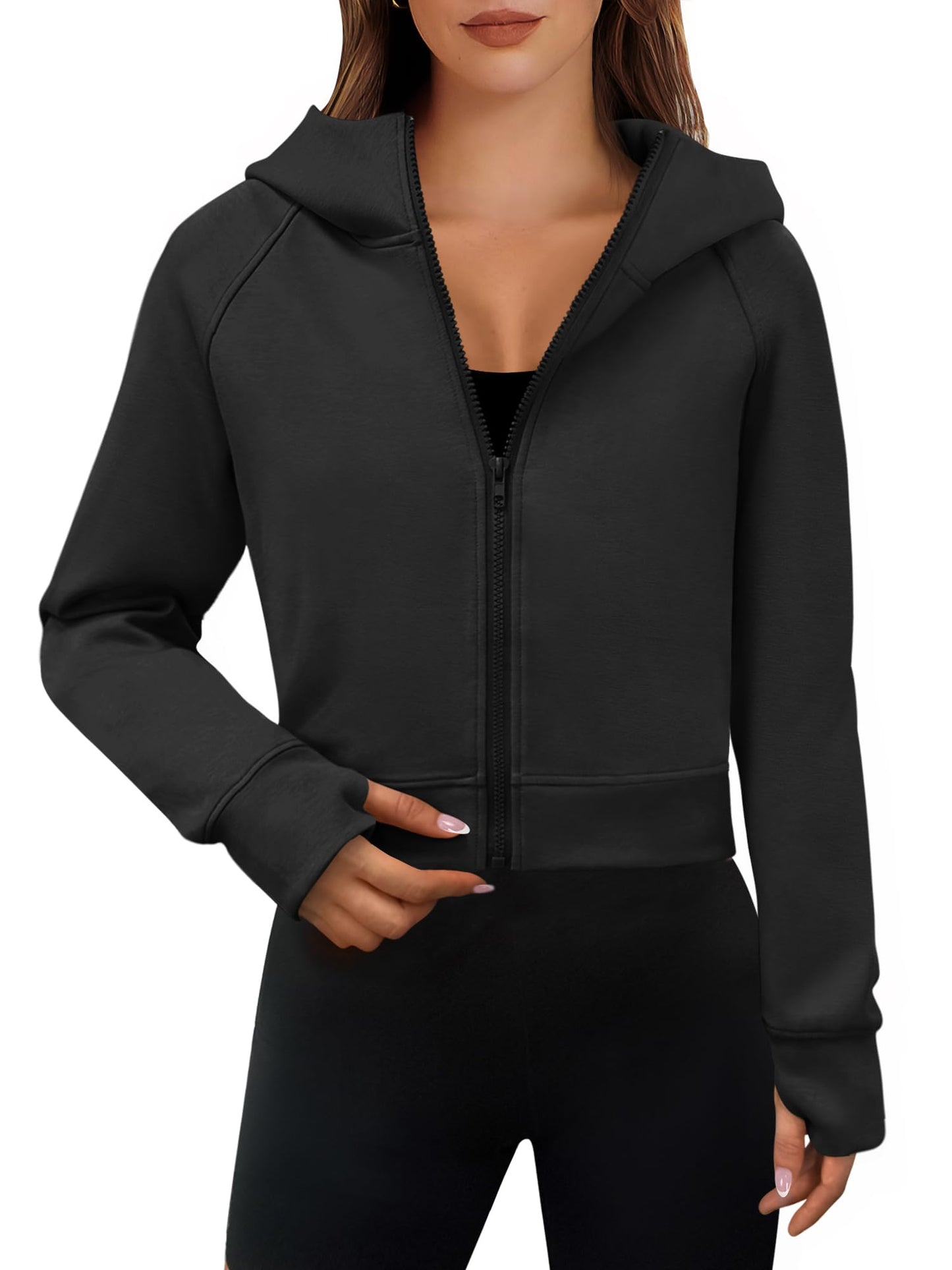ANRABESS Womens Zip Up Hoodies Cropped Sweatshirts Fleece Jackets Fall Outfits Casual Hooded Y2k Tops Winter Clothes 2024 Black Small