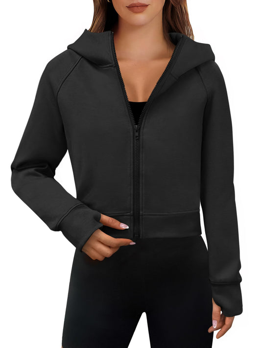 ANRABESS Womens Zip Up Hoodies Cropped Sweatshirts Fleece Jackets Fall Outfits Casual Hooded Y2k Tops Winter Clothes 2024 Black Small