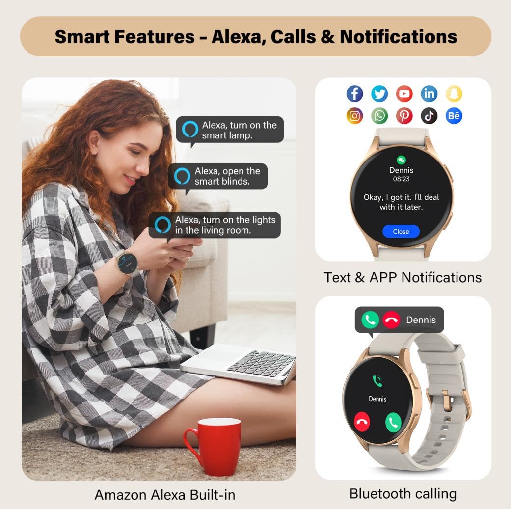 QIPOPC Smart Watch for Women, Built-in Alexa, GPS, HRV, VO2 Max, Blood Oxygen, Sleep & Stress Monitor, Compass, Altimeter, 1.32" AMOLED, Fitness & Women’s Health, iOS Compatible