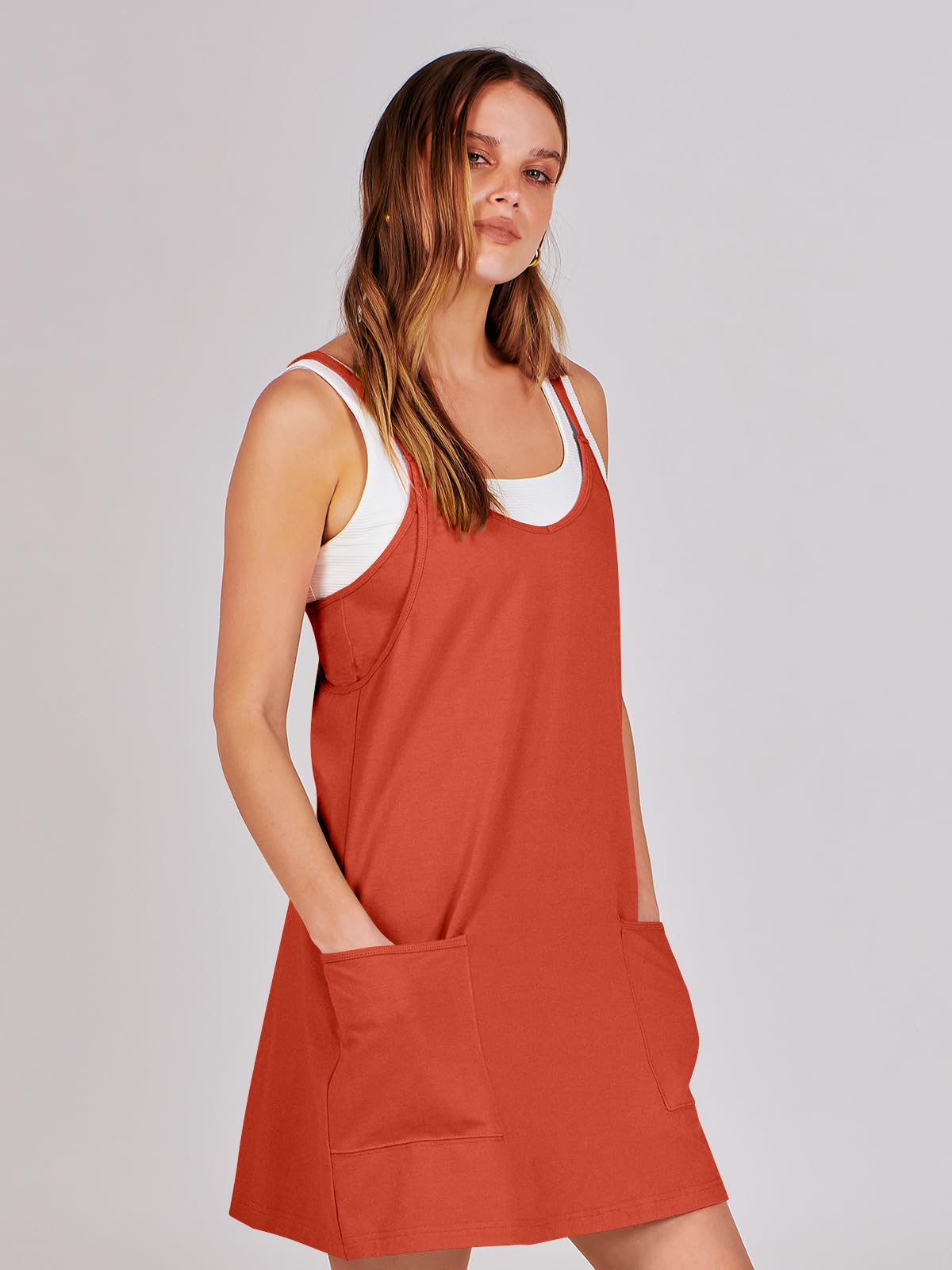 ANRABESS Women Summer Mini Romper Dress Workout Tennis Active Sports Athleisure Outfits built in Shorts Trendy Vacation Red Small
