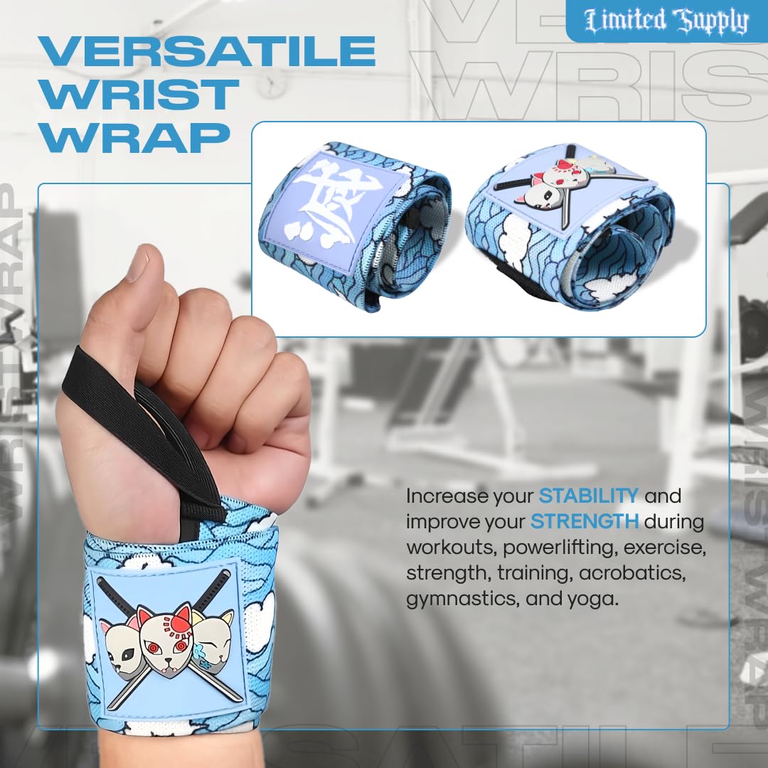 Anime Wrist Wraps Camo Lifting Straps 24" for Men and Women - 1 Pair Each, Gym Accessories Support Weightlifting, Powerlifting, Strength Training, and Improve Workout, Blue Sakonj