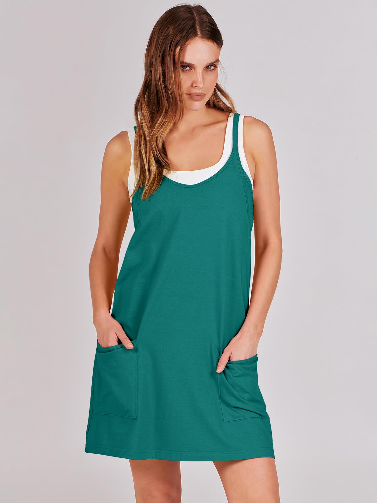 ANRABESS Women Summer Mini Romper Dress Workout Tennis Active Sports Athleisure Outfits built in Shorts Trendy Vacation Teal Large